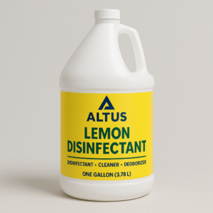 Lemon Disinfectant – 4 Gallons Powerful and refreshing, our Lemon Disinfectant is a multipurpose cleaner, disinfectant, and deodorizer ideal for commercial and institutional use. The bright lemon scent leaves spaces smelling clean, while the professional-grade formula kills germs and cuts through grease, grime, and buildup on floors, countertops, restrooms, and other high-touch surfaces. Perfect for schools, offices, janitorial services, and industrial facilities.